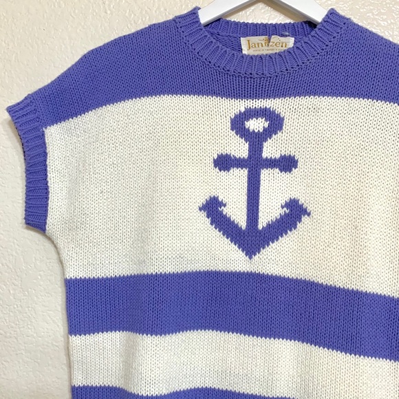 Vintage Nautical Striped Anchor Knit Sweater Top - Picture 10 of 13